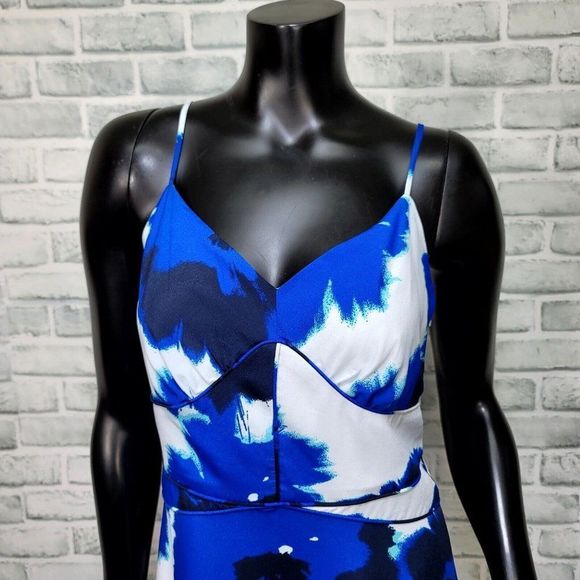 Banana Republic Womens 4 Bright Blue Floral Spaghetti Strap Maxi Dress - Picture 3 of 10